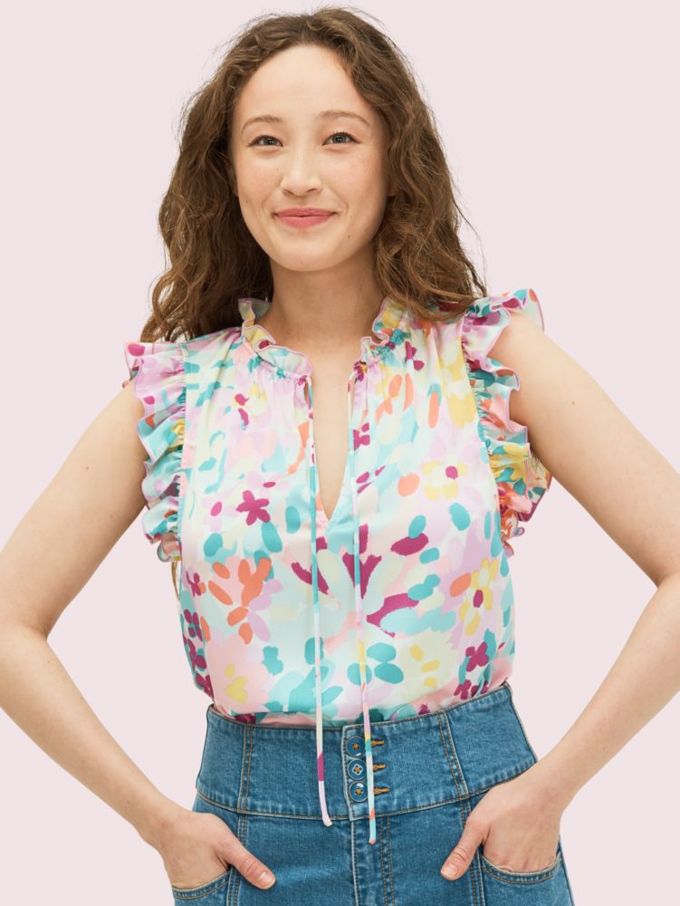 Kate Spade,Painted Petals Tie-neck Shell,