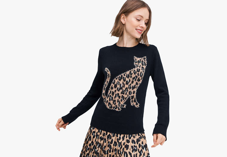 Kate Spade,feline sweater,sweaters,Black / Glitter