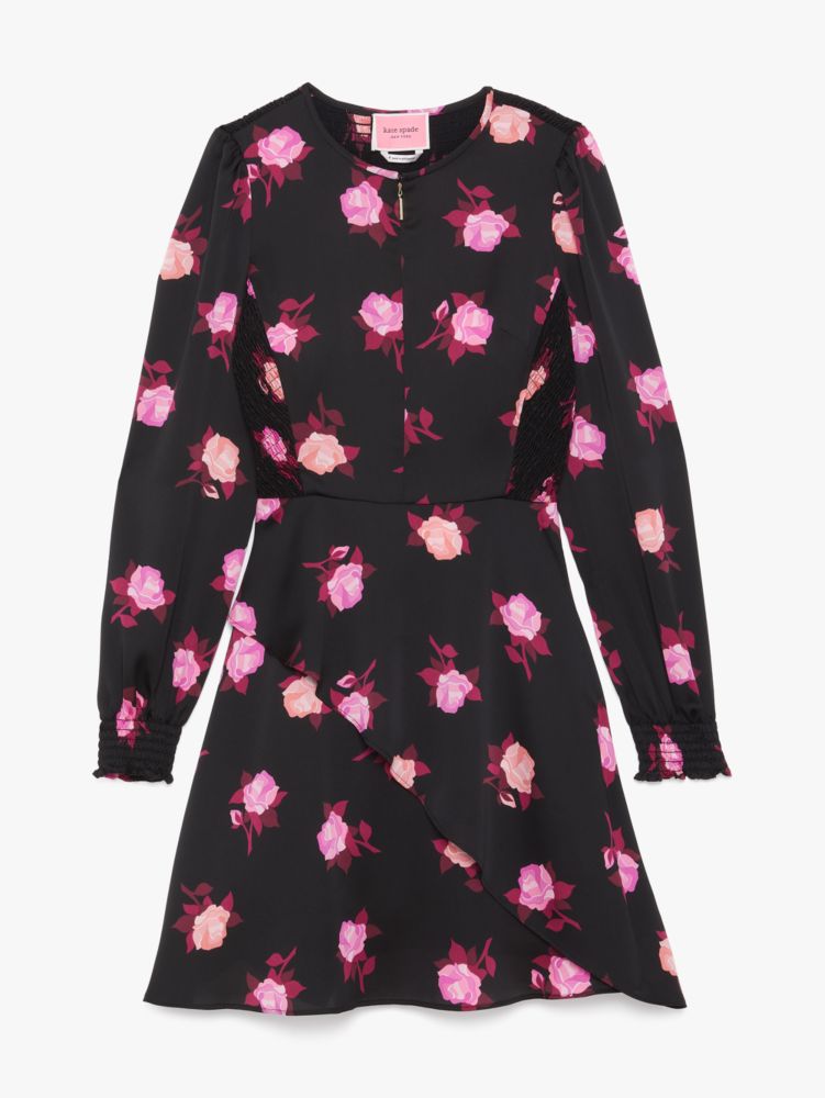 Kate Spade,Rose Garden Smocked Satin Dress,