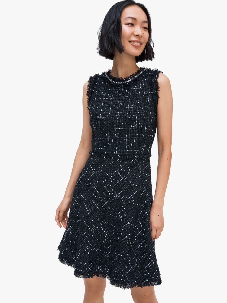 Fringe and pearl outlet embellished tweed dress