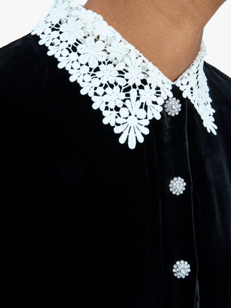 Jewel-button Velvet Shirtdress, , Product