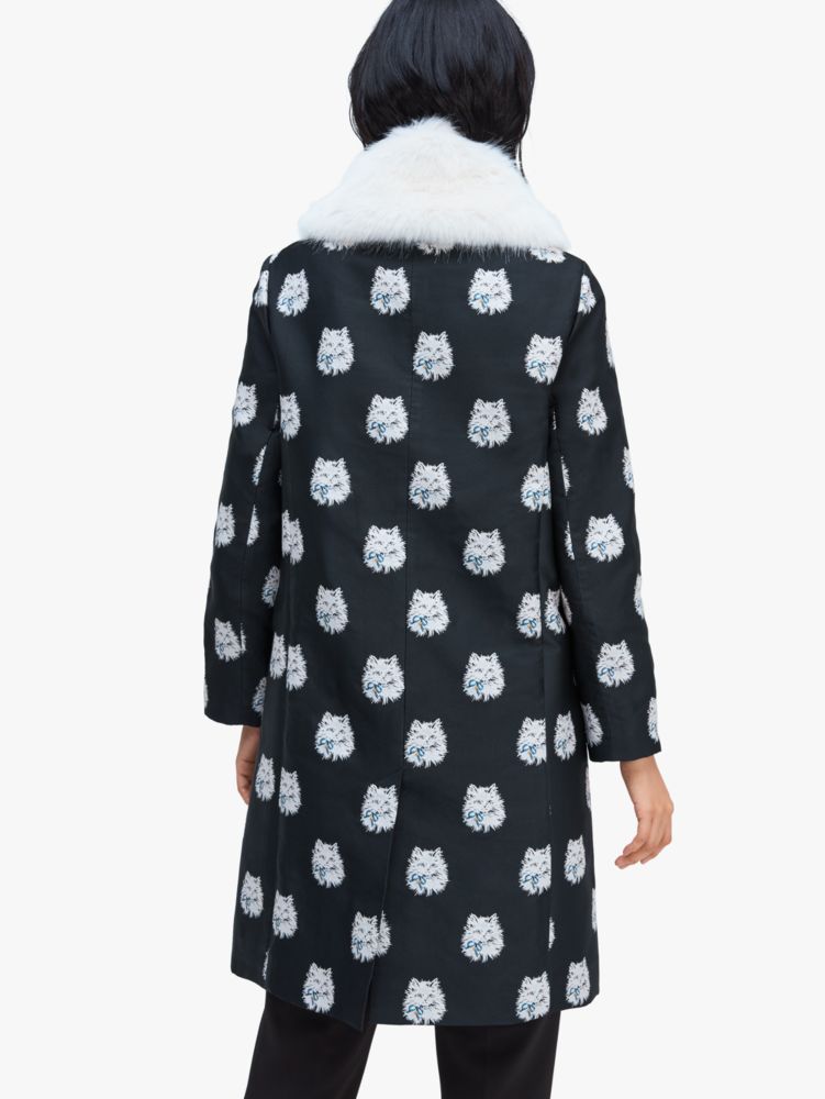 Kate Spade,Cat Dot Jacquard Removable Fur Collar Coat,