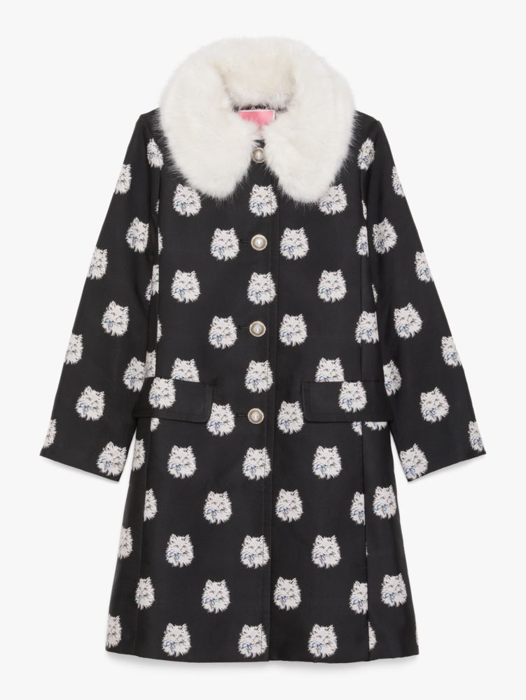 Cat Dot Jacquard Removable Fur Collar Coat | Kate Spade New Cat Dot Jacquard Removable Fur Collar Coat | Kate Spade New