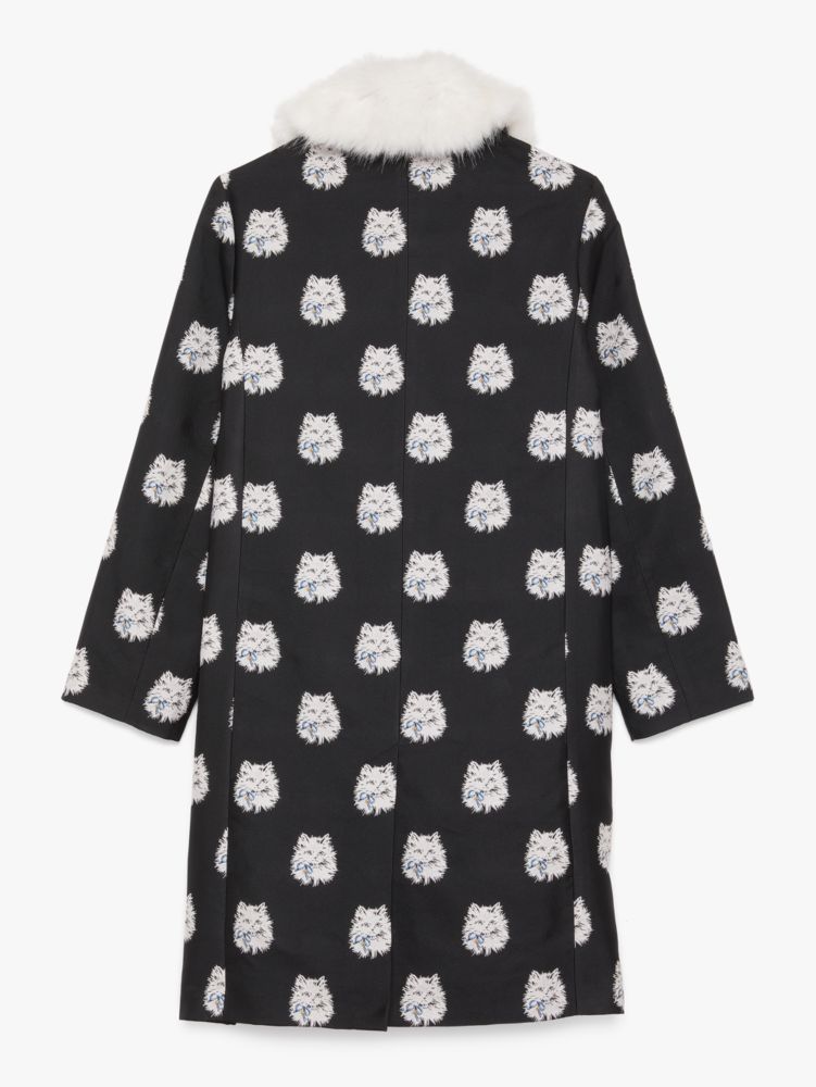 Kate Spade,Cat Dot Jacquard Removable Fur Collar Coat,