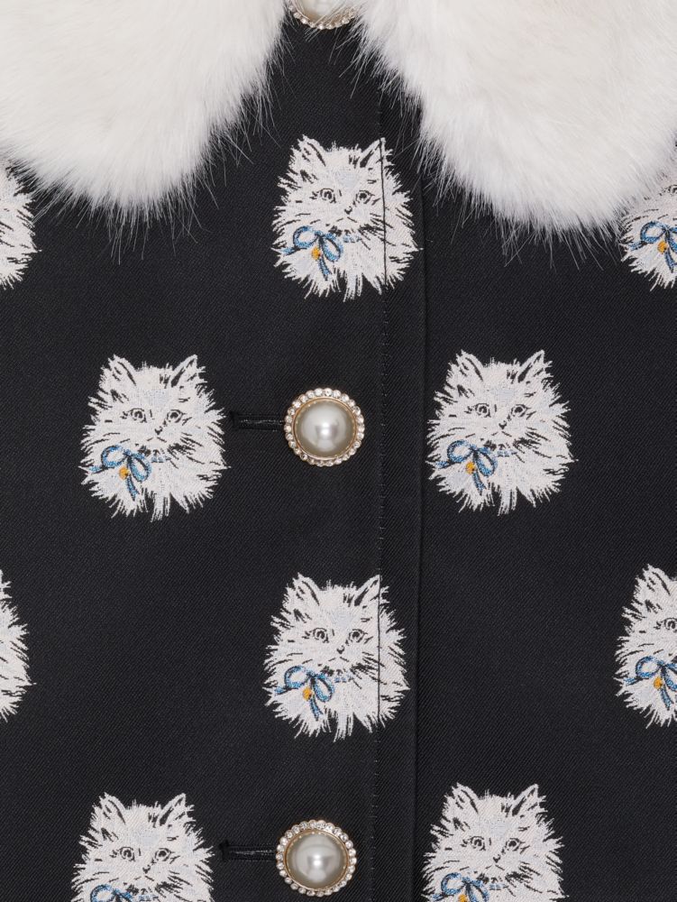 Kate Spade,Cat Dot Jacquard Removable Fur Collar Coat,