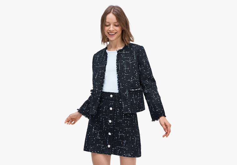 Kate Spade,embellished tweed jacket,jackets & coats,Black / Glitter