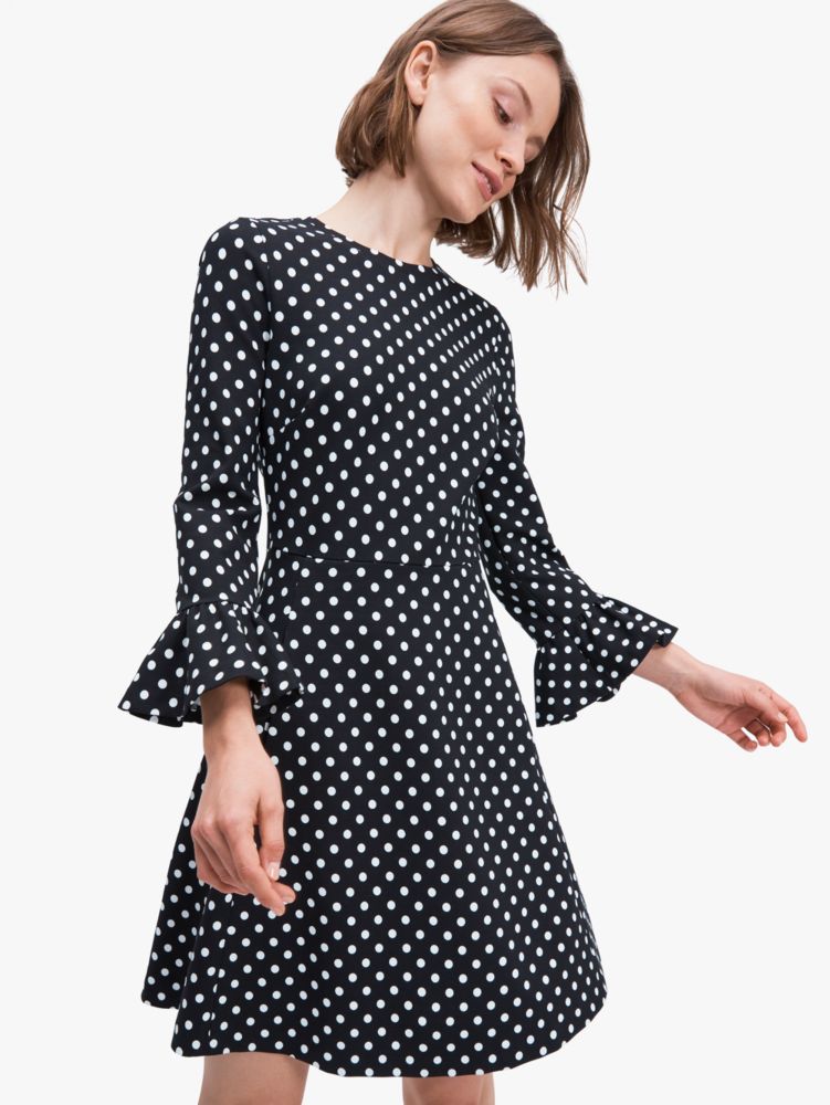 Kate Spade,domino dot flounce sleeve ponte dress,dresses & jumpsuits,Black / Glitter