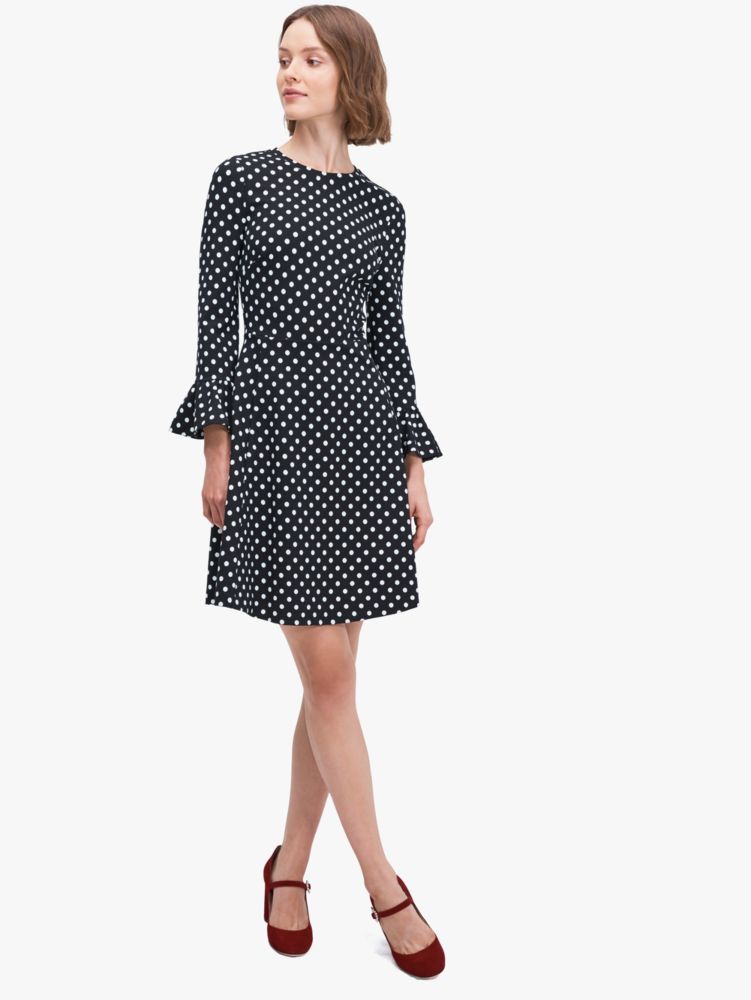 Kate Spade,domino dot flounce sleeve ponte dress,dresses & jumpsuits,Black / Glitter