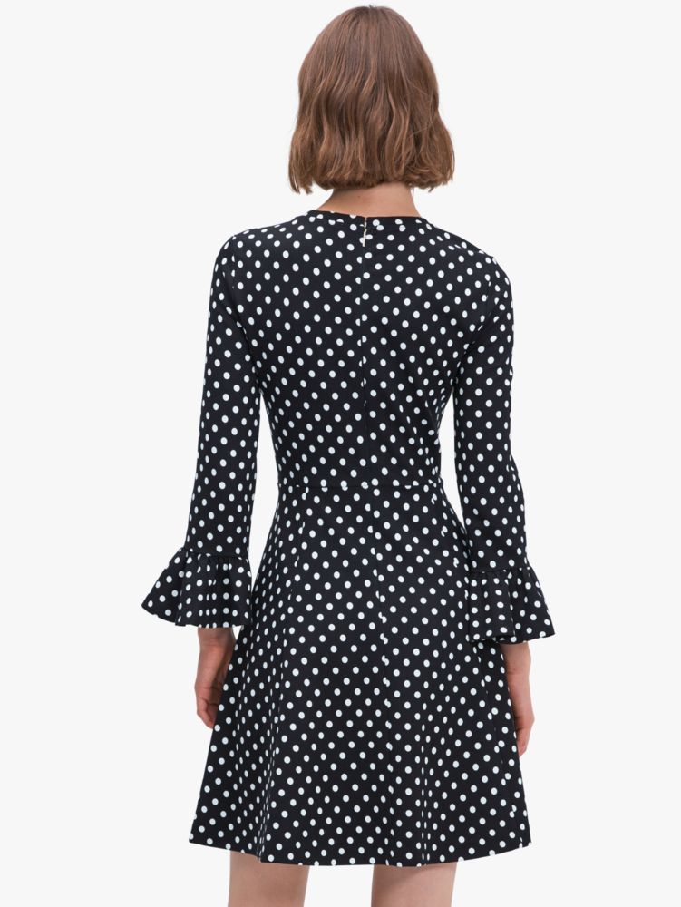 Kate Spade,domino dot flounce sleeve ponte dress,dresses & jumpsuits,Black / Glitter