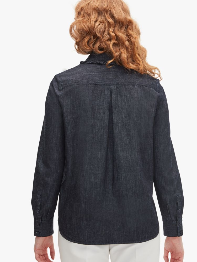 Kate Spade,ruffle denim shirt,tops & blouses,Blazer Blue