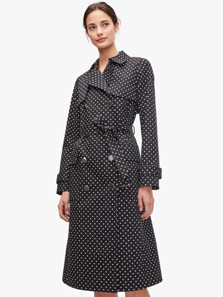 Kate Spade,dot trench coat,jackets & coats,Black / Glitter