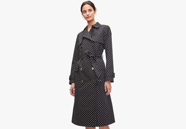 Kate Spade,dot trench coat,jackets & coats,Black / Glitter