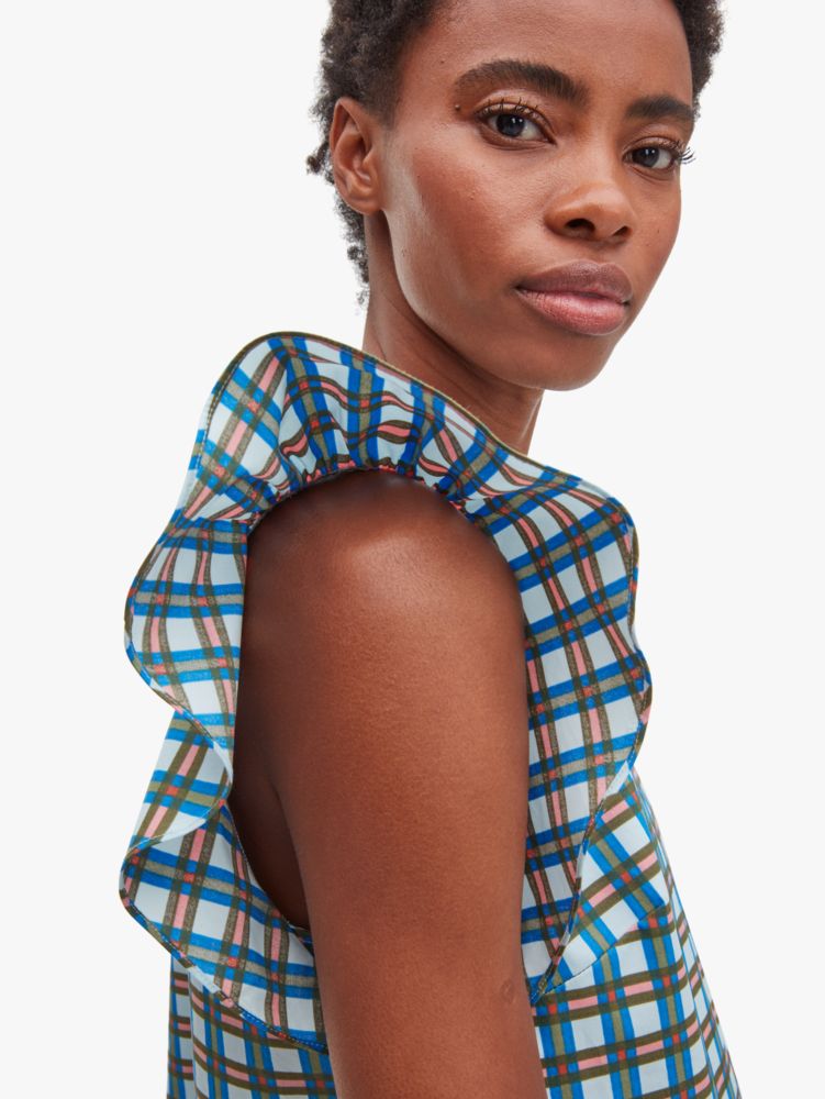 Kate Spade,plaid flutter top,tops & blouses,Icy Aqua