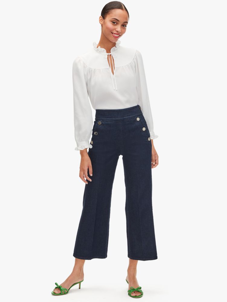Kate Spade,fluid jacquard top,tops & blouses,French Cream