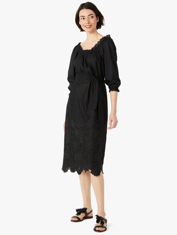 Kate Spade,broderie anglaise midi dress,Black/Glitter