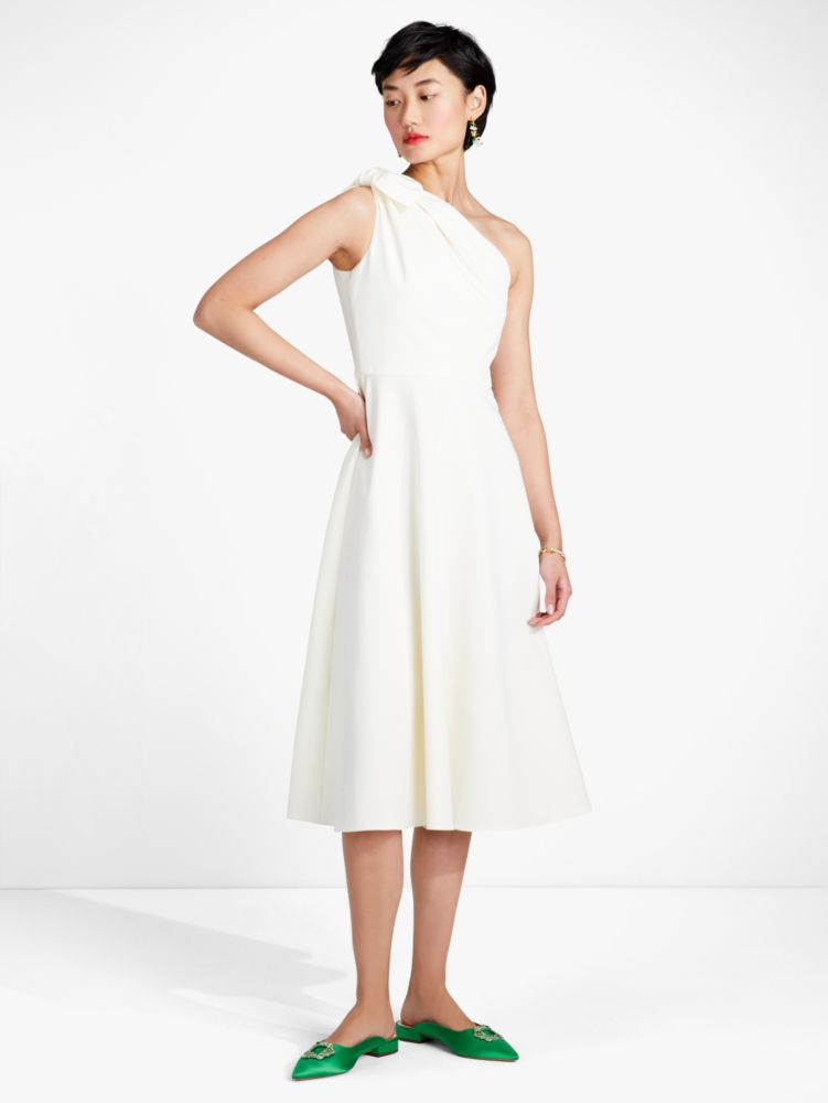 Kate Spade,Twill One-shoulder Dress,Viscose,Lining Cotton,Twill,Cotton,Spandex,Fit & Flare,Bow,Cocktail,Cream