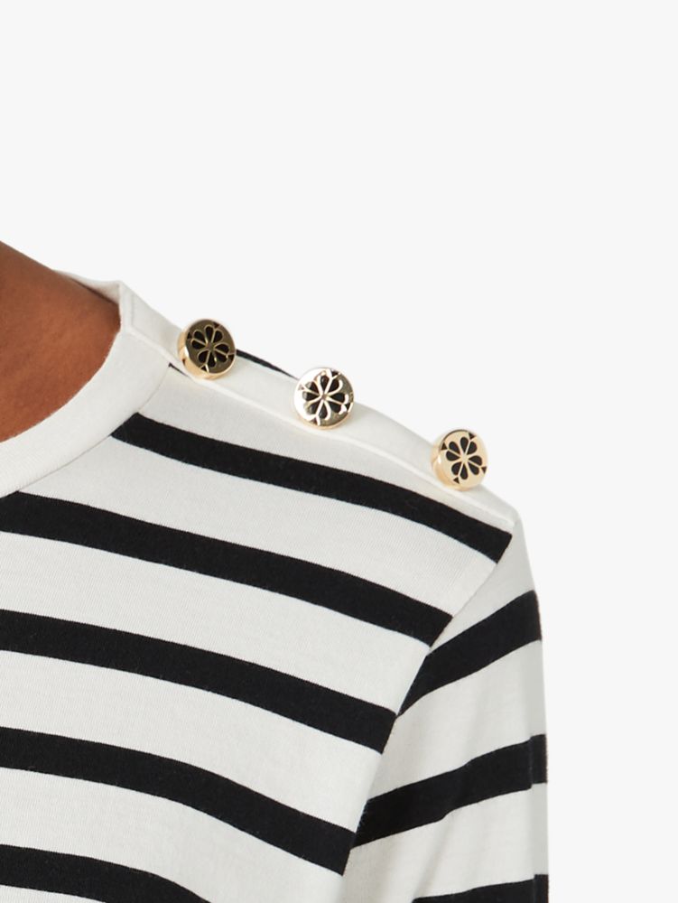 Kate Spade,striped button shoulder-tee,t-shirts & sweatshirts,Cream