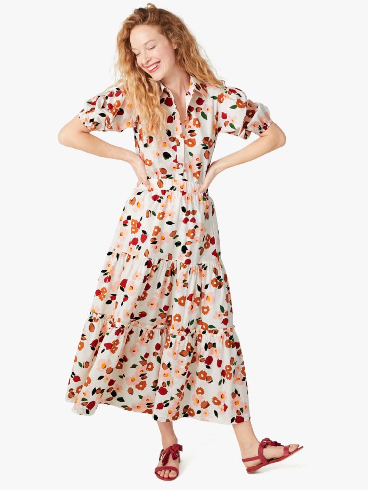 Kate Spade,botanical garden ruffle skirt,skirts,Cream