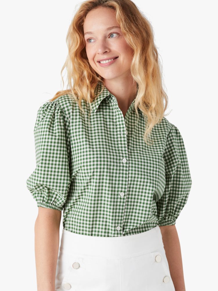 Kate Spade,mini gingham button-front shirt,tops & blouses,Courtyard