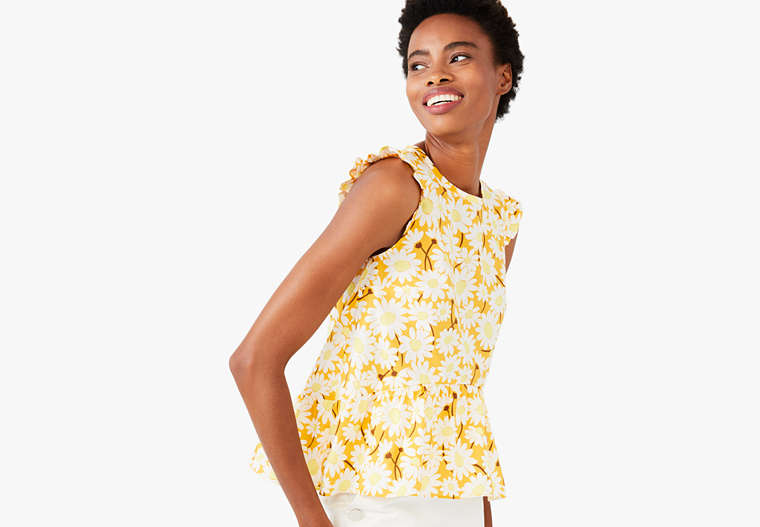 Kate Spade,kate daisy flounce top,tops & blouses,Golden Rod image number 0