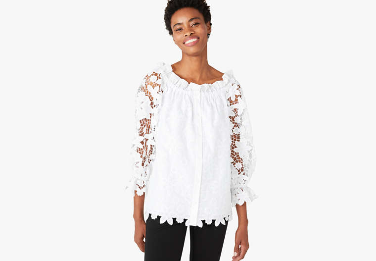 Kate Spade,broderie anglaise gathered top,tops & blouses,Fresh White