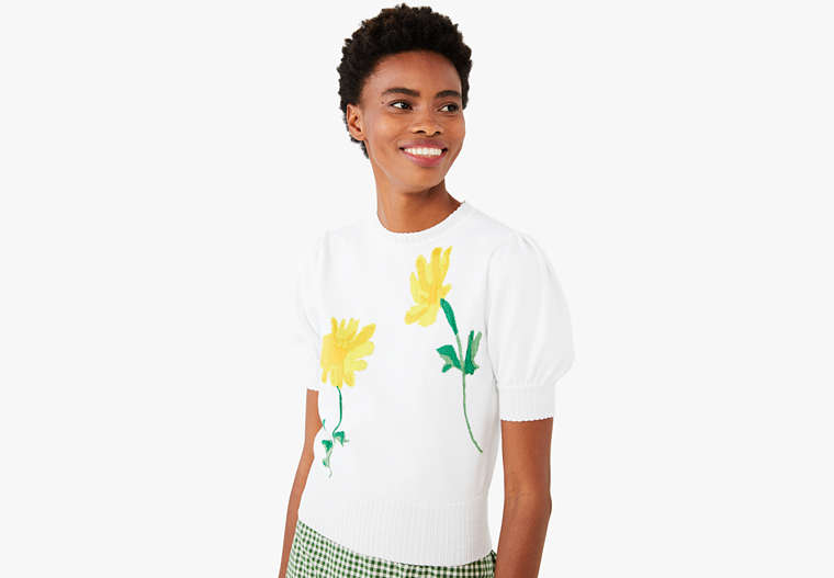 Kate Spade,garden daisy sweater,sweaters,Fresh White image number 0