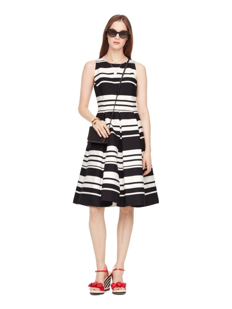 Cape Stripe Dress, BLACK/CRM, ProductTile