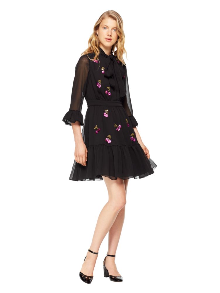 Sequin Cherries Shirtdress, Black / Glitter, ProductTile