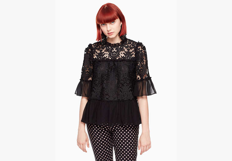 Kate Spade,tapestry lace top,Black