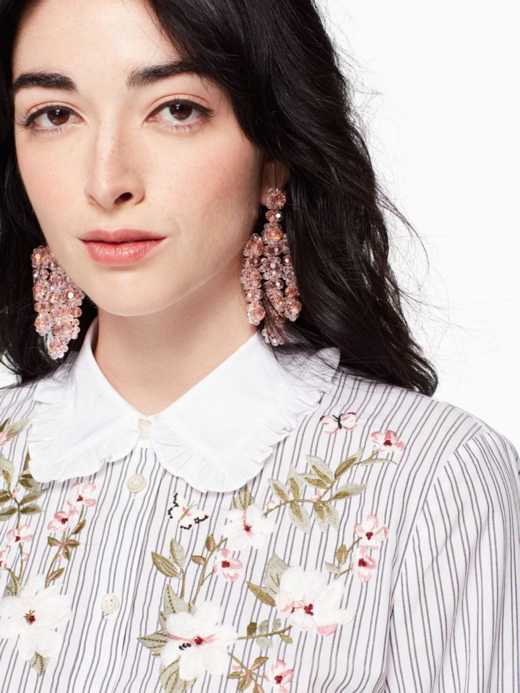 Embroidered Stripe Ruffle Top, , Product