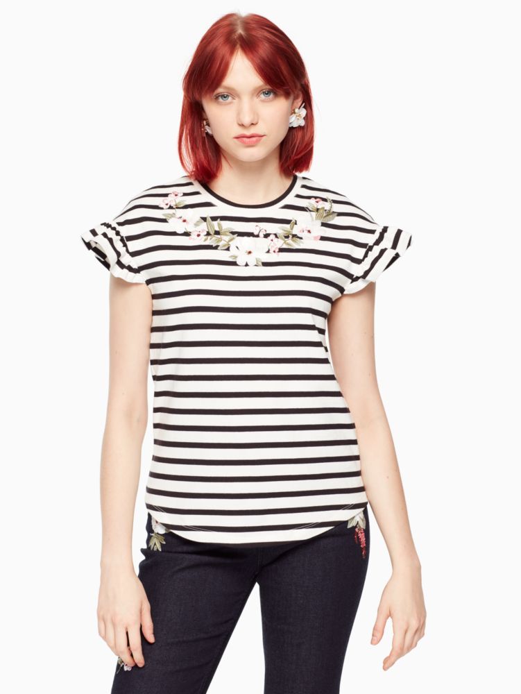 Embroidered Ruffle Tee, , Product