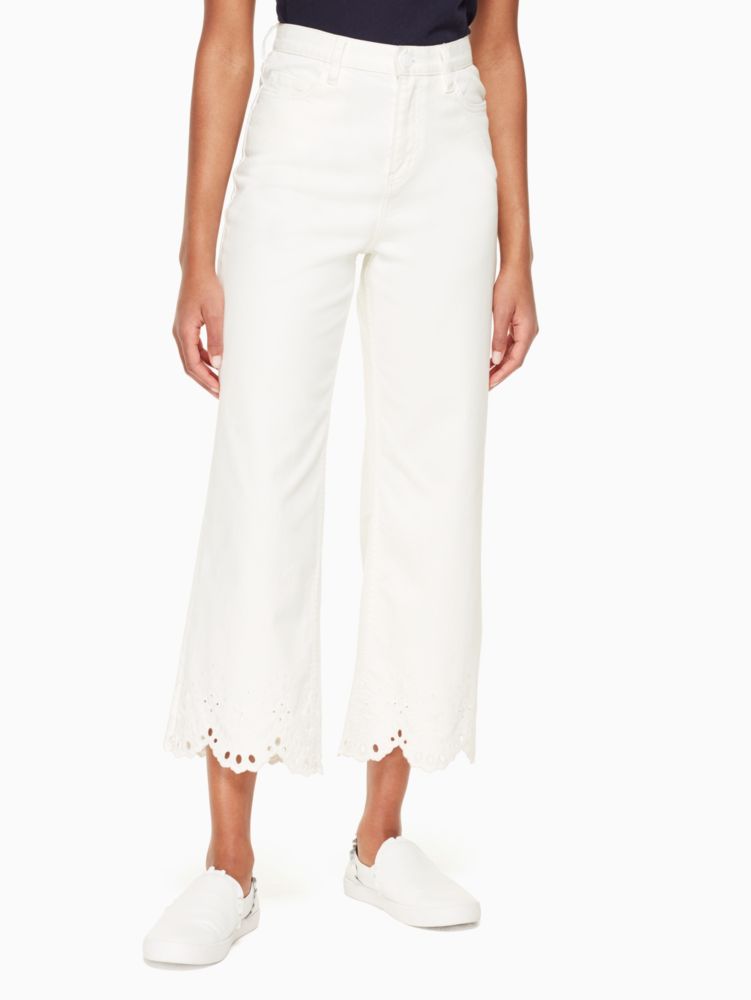 Kate Spade,cutwork denim,pants,Parchment