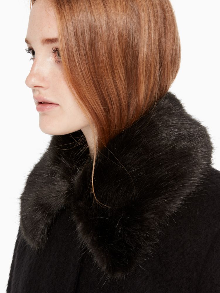 Kate Spade,faux fur trim coat,Black
