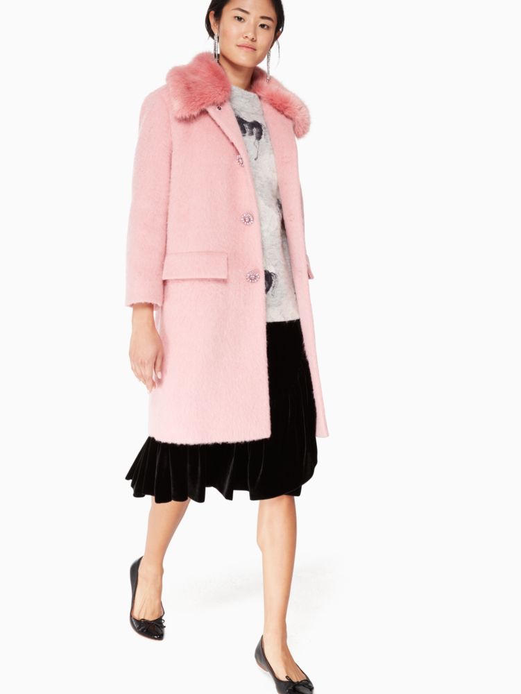 Faux Fur Trim Coat Kate Spade FR