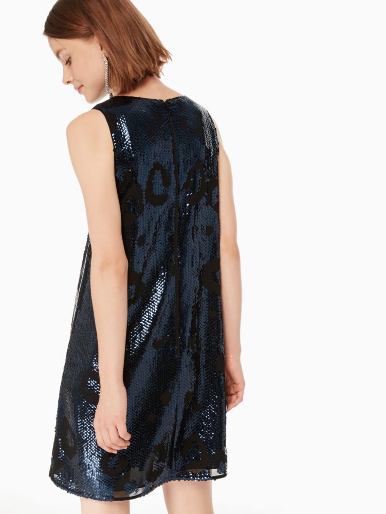 Leopard Print Sequin Shift Dress, , Product
