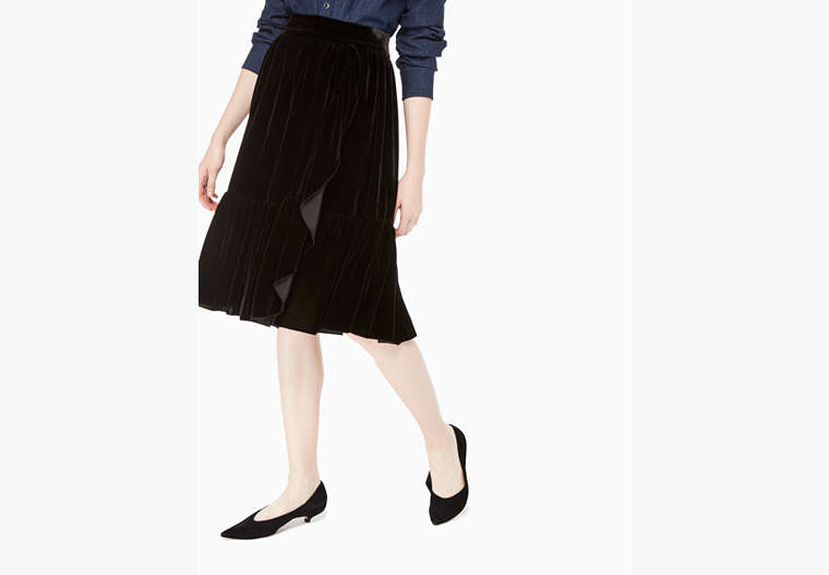 Kate Spade,ruffle front velvet skirt,skirts,Black