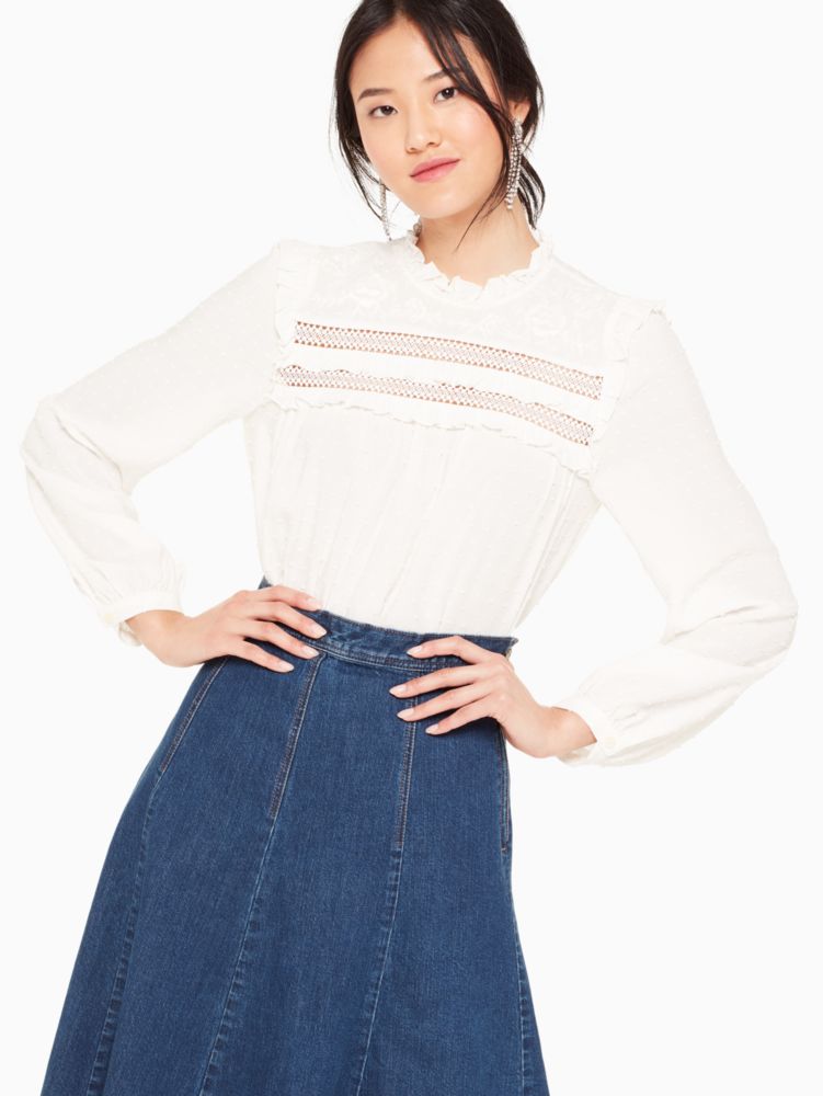 Swiss Dot Long Sleeve Top, , Product