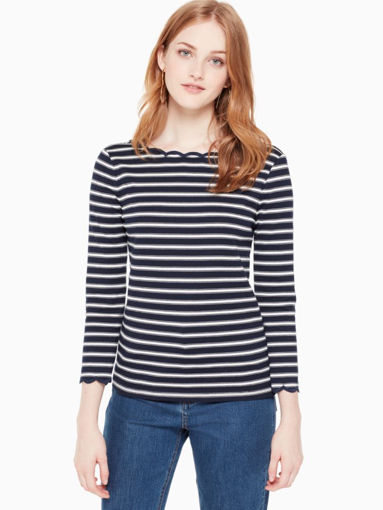 Stripe Scallop Knit Top, BLU/DITS, ProductTile