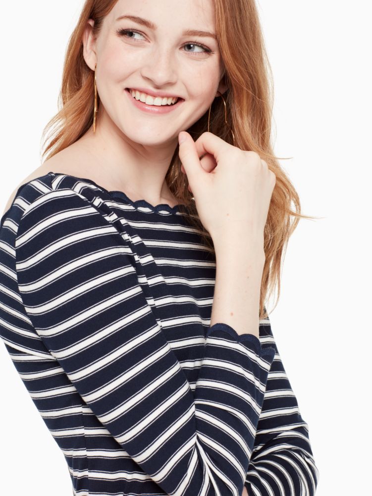 Stripe Scallop Knit Top, BLU/DITS, Product
