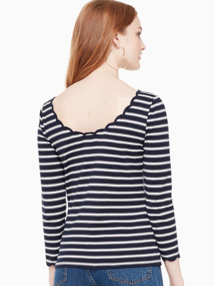 Stripe Scallop Knit Top, BLU/DITS, Product