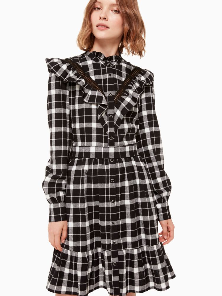 Kate Spade,rustic plaid flannel dress,dresses & jumpsuits,Black / Glitter