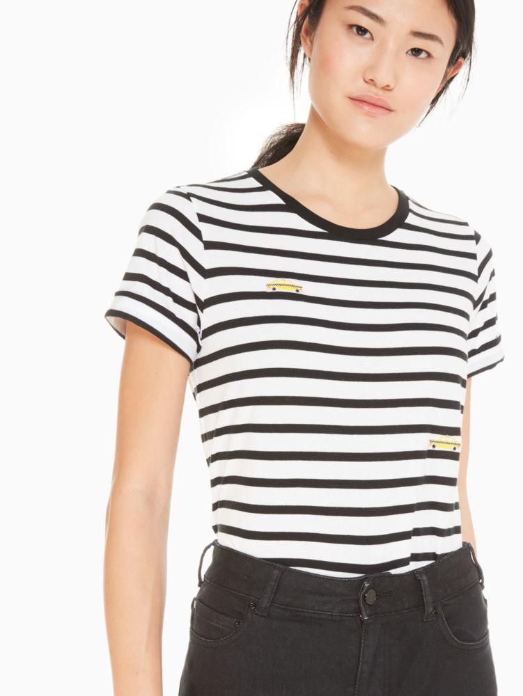 Kate Spade,tiny taxi stripe tee,Fresh White