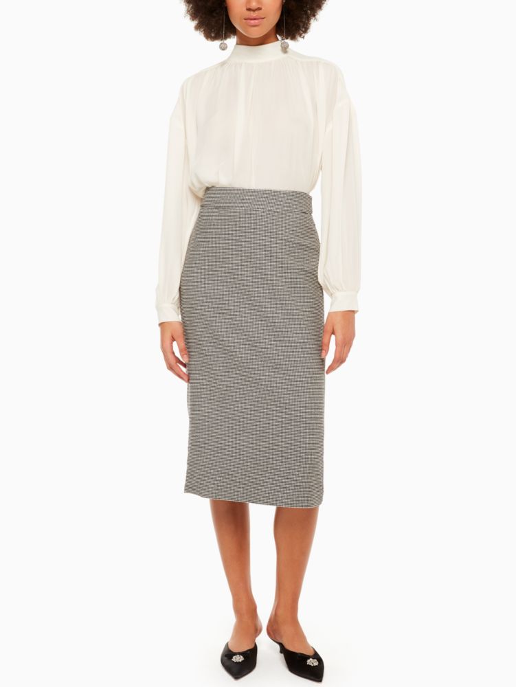 Houndstooth Wool Pencil Skirt, , Product