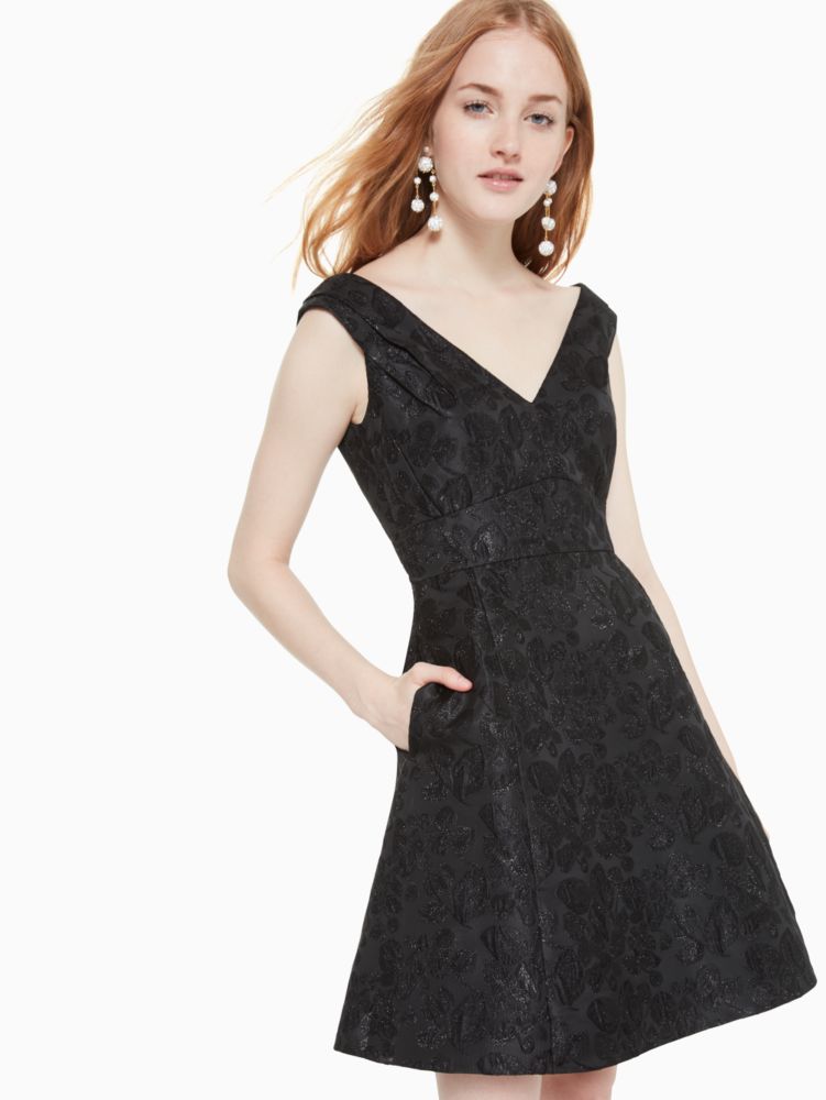 Kate Spade,metallic jacquard dress,dresses & jumpsuits,Black / Glitter