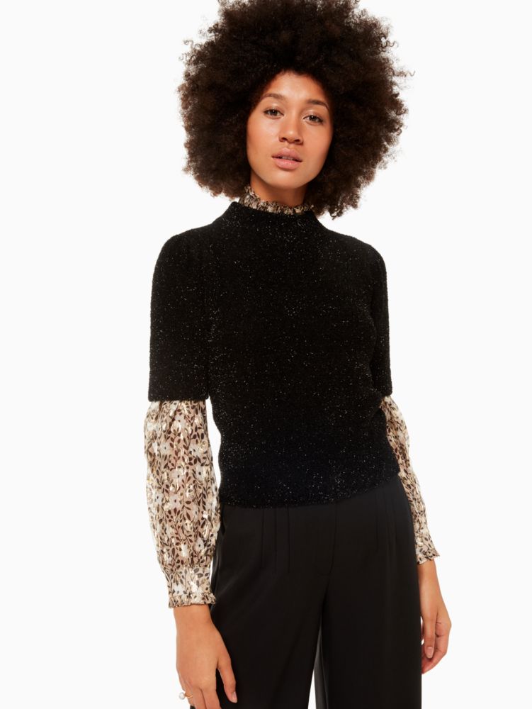 Kate Spade,metallic texture sweater,tops & blouses,Black / Glitter