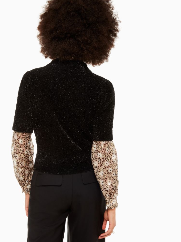 Kate Spade,metallic texture sweater,tops & blouses,Black / Glitter