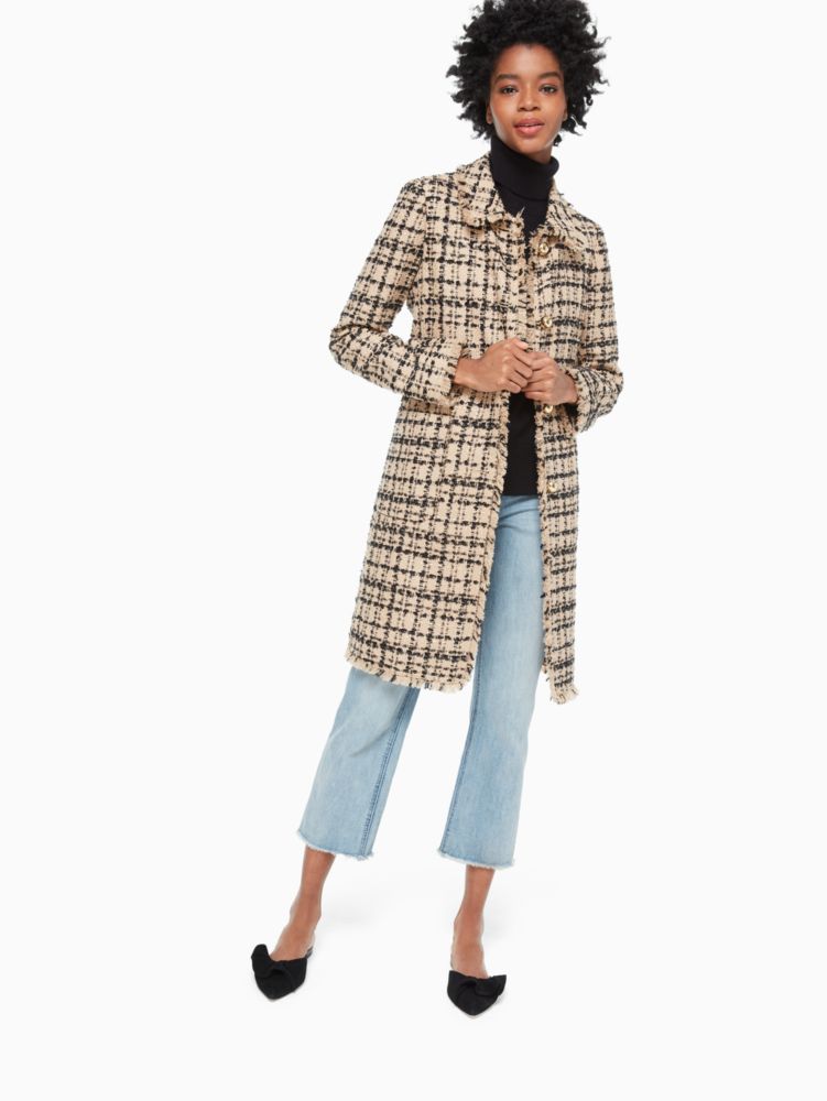 Kate Spade,bi-color tweed coat,Roasted Peanut/Black