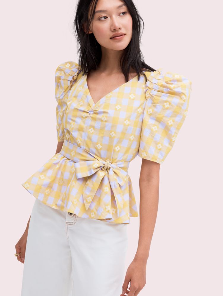 Kate Spade,gingham spade blouse,Frozen Lilac