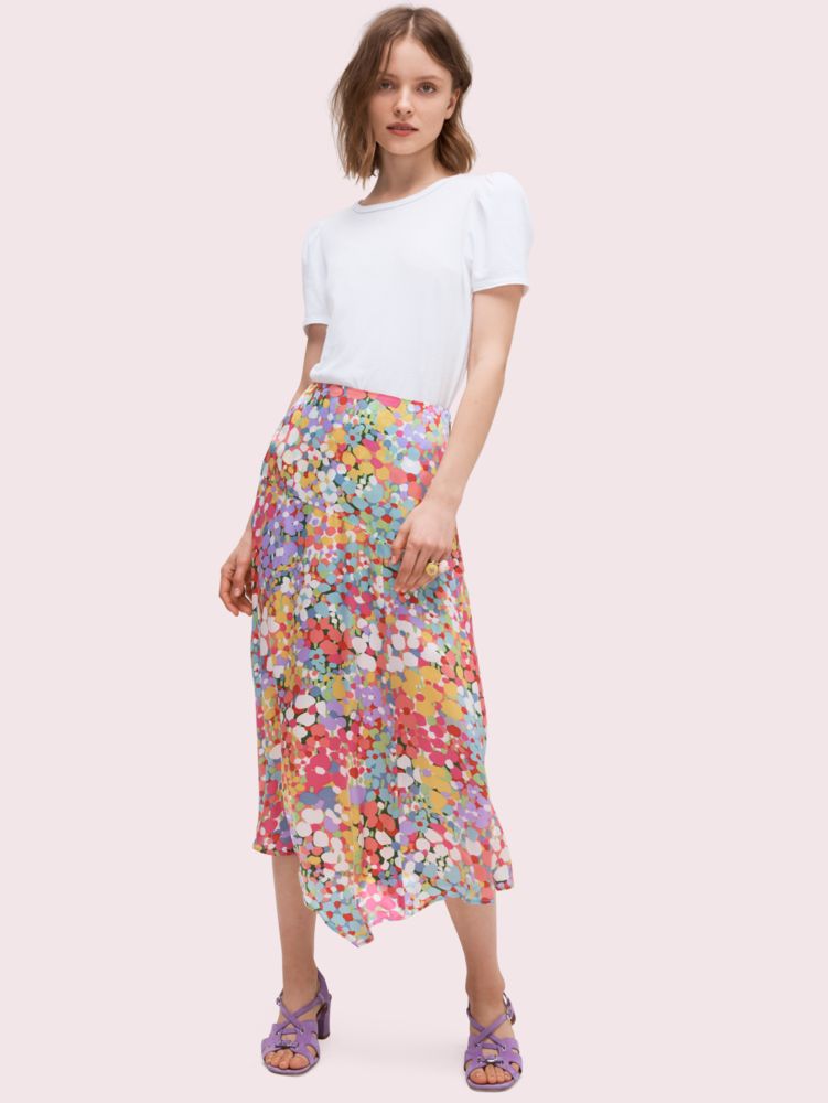 Floral Dots Silk Midi Skirt