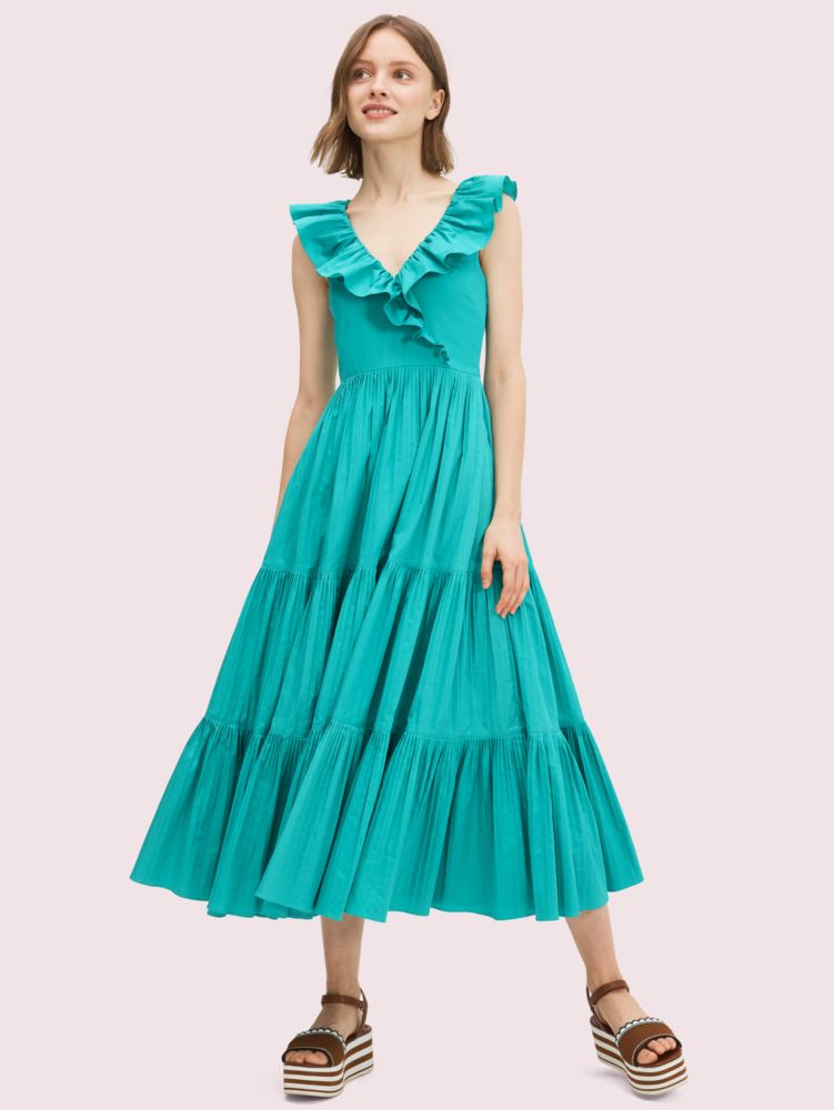 Kate Spade,poplin ruffle tiered dress,dresses & jumpsuits,Fiji Green